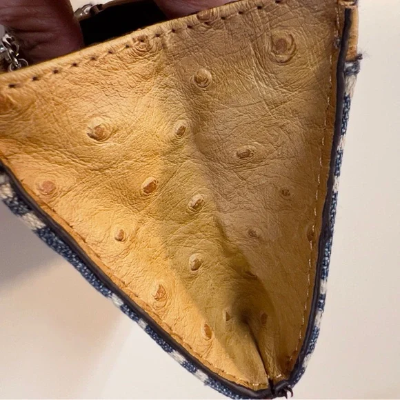 Guess Denim Blue Zipper Closure faux ostrich leather trim Keychain Coins Wallet - Picture 7 of 10